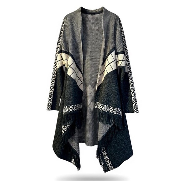 Six Crisp Days Sweaters - Six crisp days, grey patterned frindge open cardigan. Size xs/s NEW